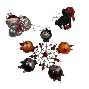3 Cat Christmas Ornaments Snowflake Black Silver Holiday Kitten Stocking Gift